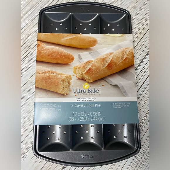 Two Pans Wilton 3 Cavity Loaf Pan Professional Bread Baguette Pan Carbon - Picture 3 of 5
